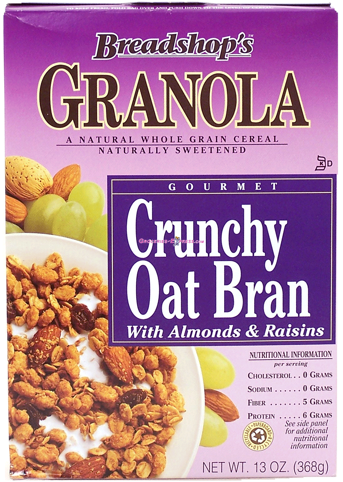 Breadshop&nbsp;&nbsp;gourmet crunchy oat bran with almonds & raisins whole grain cereal sweetened with real fruit juice Full-Size Picture